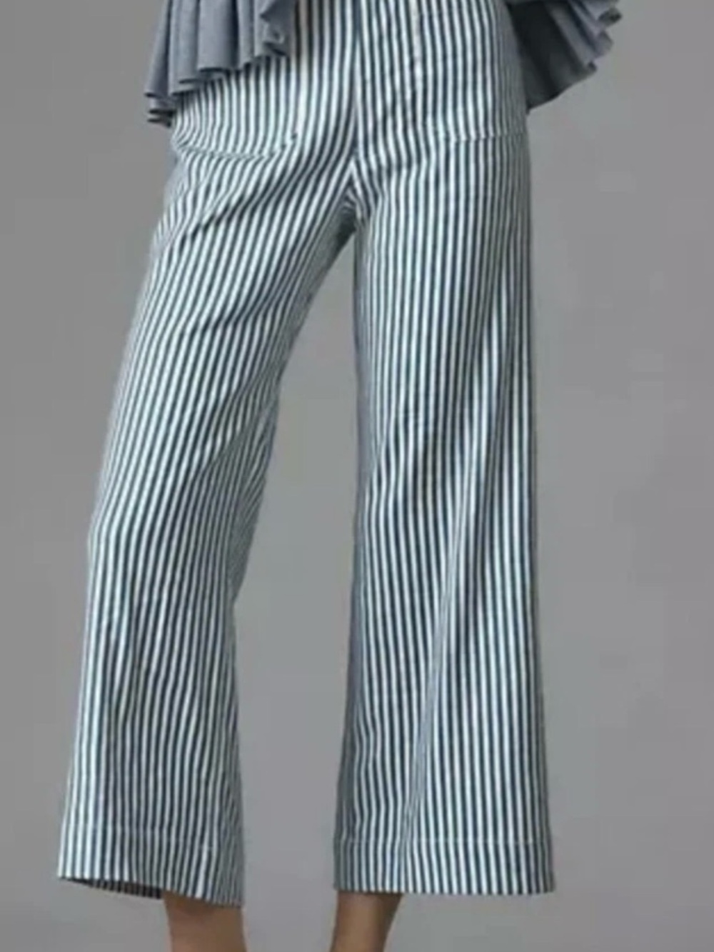 Maeve Anthropologie Blue and White Striped Cropped Wide-Leg Pants 30 Colette - Picture 8 of 16